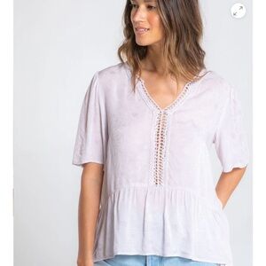 Lovestitch Lattice Trim Top Pale Pink Crotchet Peplum Blouse M